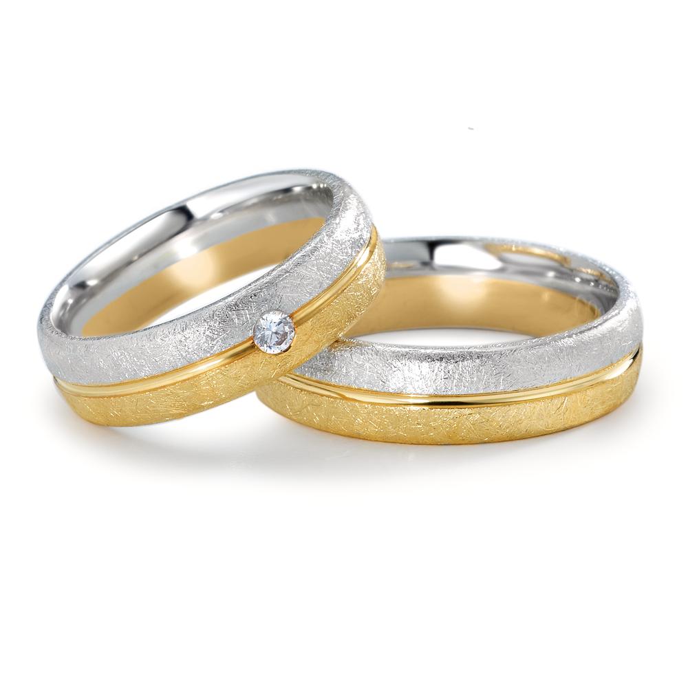 Wedding Ring 18k Yellow Gold, 18k White Gold Diamond 0.07 ct, tw-si