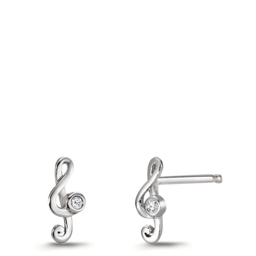 Stud earrings Silver Zirconia Rhodium plated Treble Clef