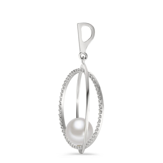 Pendant 18k White Gold Diamond 0.35 ct, 55 Stones, w-si Freshwater pearl