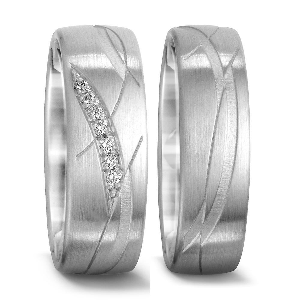 Wedding Ring 18k White Gold Diamond 0.035 ct, 7 Stones, tw-si