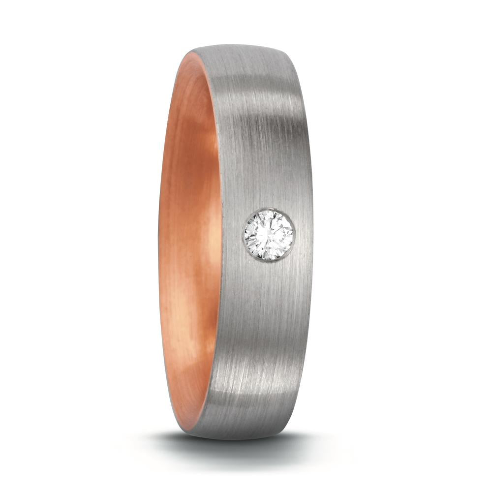 Wedding Ring 18k Red Gold, Platinum 950 Diamond 0.07 ct, tw-si