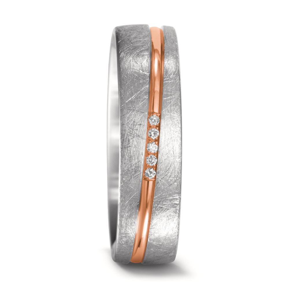 Wedding Ring 18k White Gold, 18k Red Gold Diamond 0.025 ct, 5 Stones, w-si