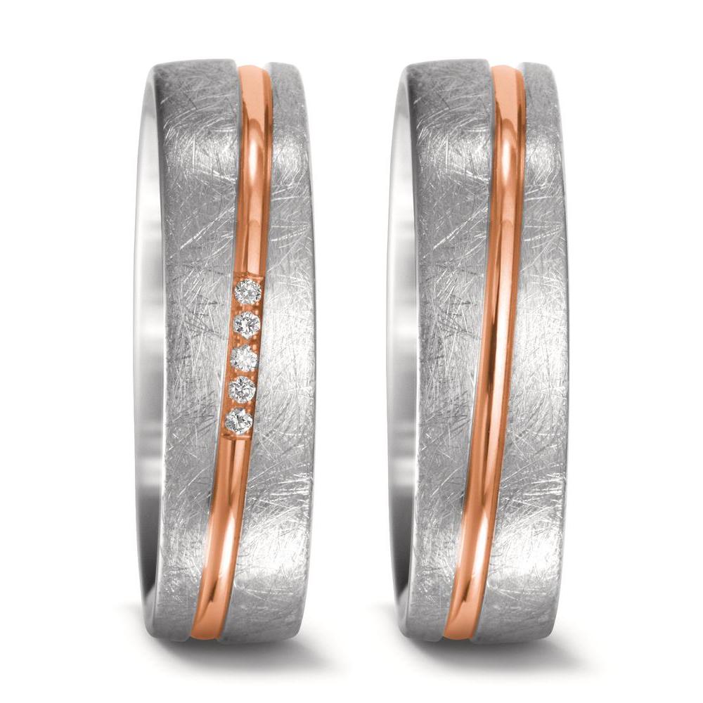 Wedding Ring 18k White Gold, 18k Red Gold Diamond 0.025 ct, 5 Stones, w-si