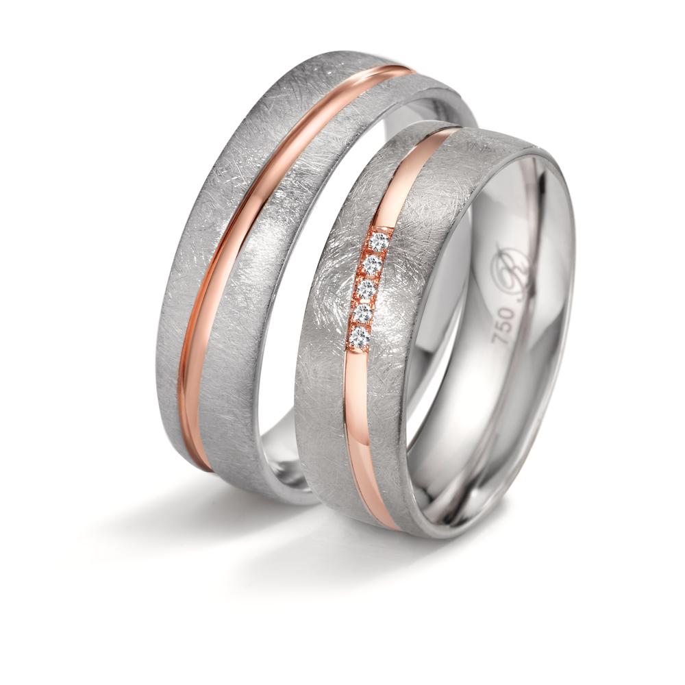 Wedding Ring 18k White Gold, 18k Red Gold Diamond 0.025 ct, 5 Stones, w-si