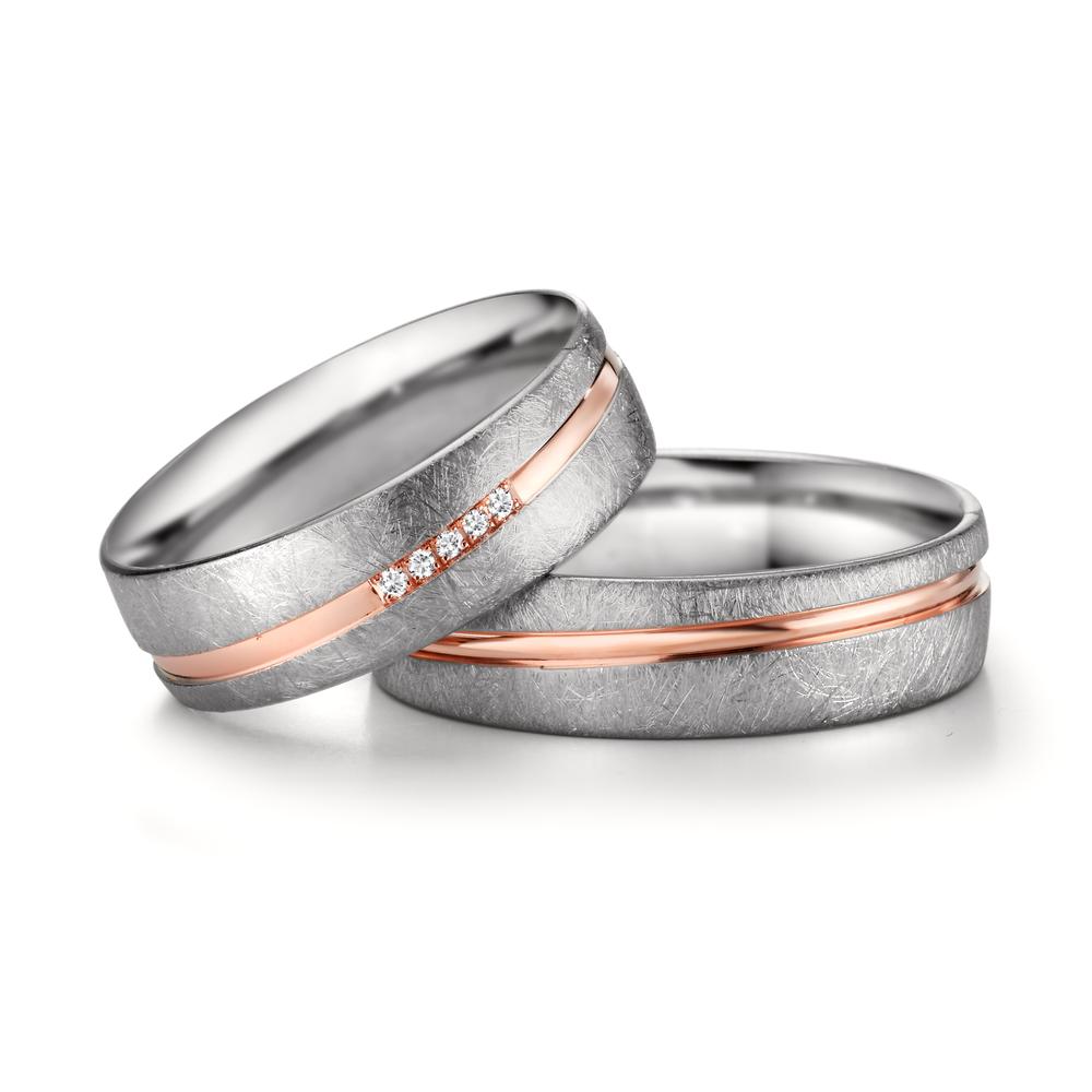 Wedding Ring 18k White Gold, 18k Red Gold Diamond 0.025 ct, 5 Stones, w-si