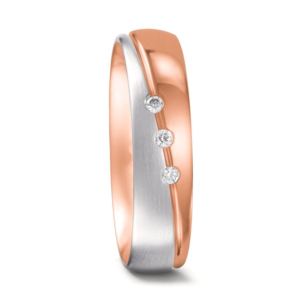 Wedding Ring 18k Red Gold, 18k White Gold Diamond 0.045 ct, 3 Stones, tw-vsi