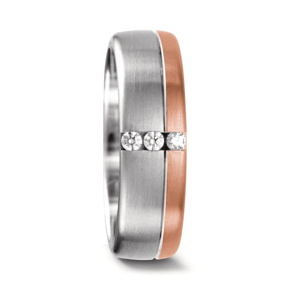 Wedding Ring 18k White Gold, 18k Red Gold Diamond 0.075 ct, 3 Stones, tw-vsi