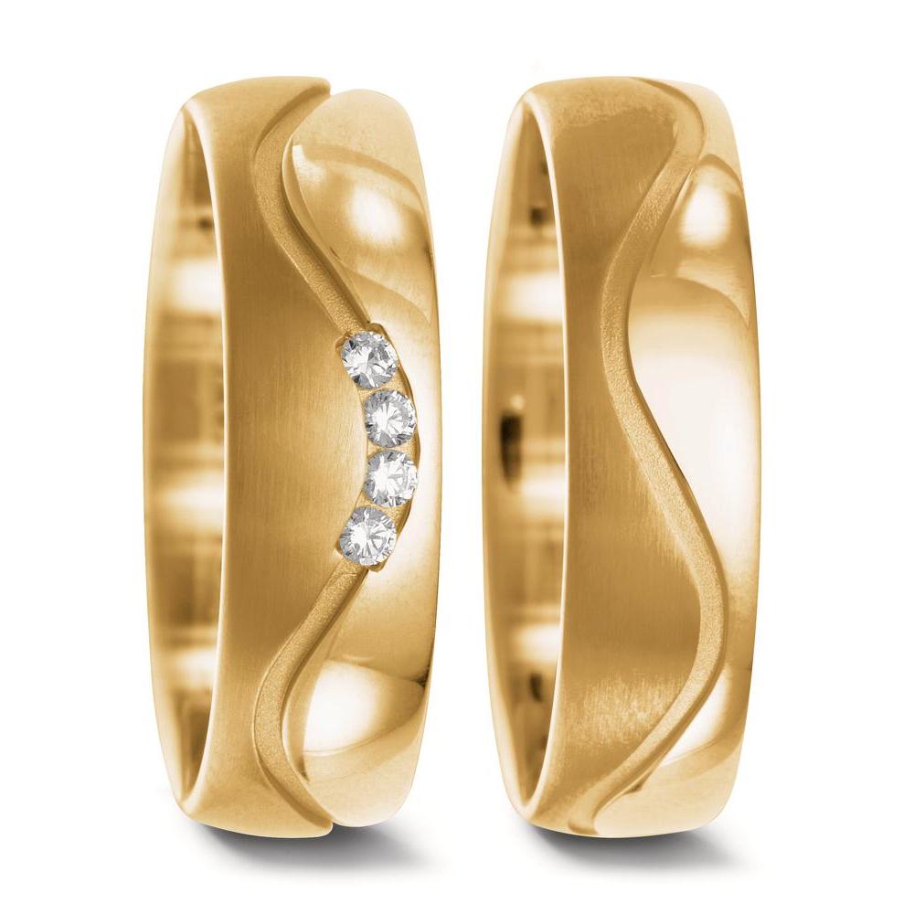Wedding Ring 18k Yellow Gold Diamond 0.08 ct, 4 Stones, w-si