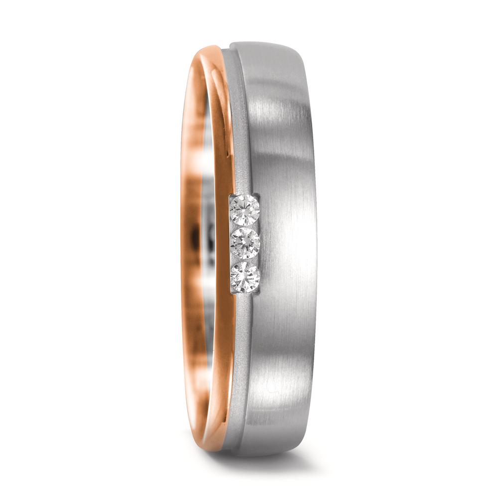 Wedding Ring 18k White Gold, 18k Red Gold Diamond 0.045 ct, 3 Stones, w-si
