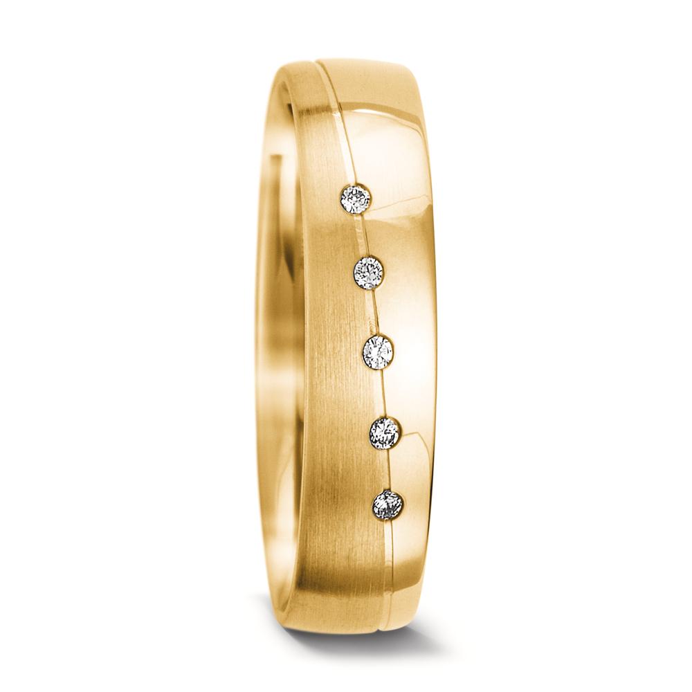 Wedding Ring 18k Yellow Gold Diamond 0.025 ct, 5 Stones, tw-vsi