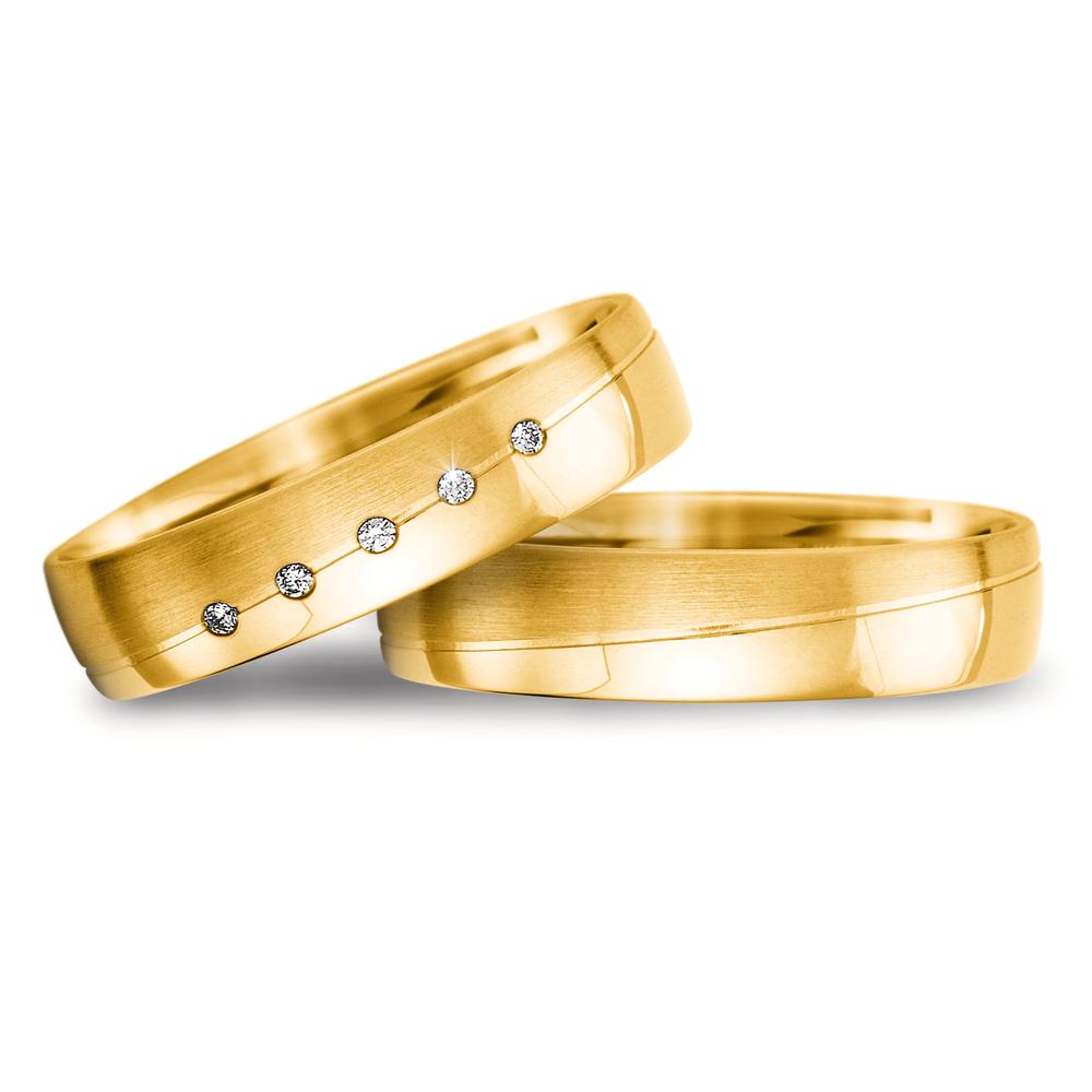 Wedding Ring 18k Yellow Gold Diamond 0.025 ct, 5 Stones, tw-vsi