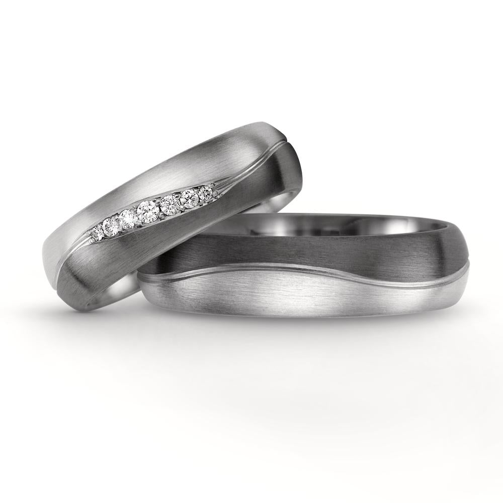 Wedding Ring Palladium 500 , 9k White Gold Diamond 0.08 ct, 7 Stones, tw-vsi