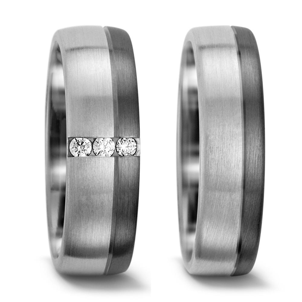 Wedding Ring Palladium 500 , 9k White Gold Diamond 0.075 ct, 3 Stones, tw-vsi