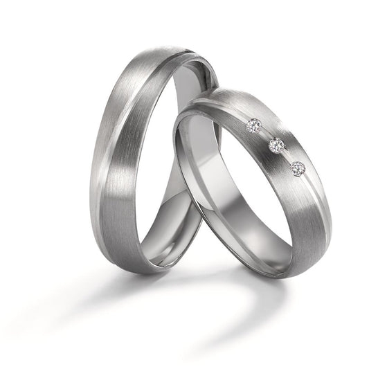 Wedding Ring Palladium 500 , 9k White Gold Diamond 0.045 ct, 3 Stones, tw-vsi