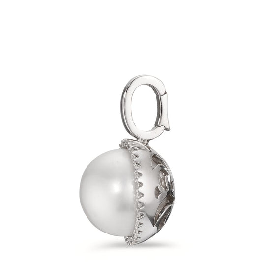 Pendant 18k White Gold Diamond White, 0.19 ct, 32 Stones, brilliant, tw-vsi Freshwater pearl White, 12.5 mm Ø16 mm