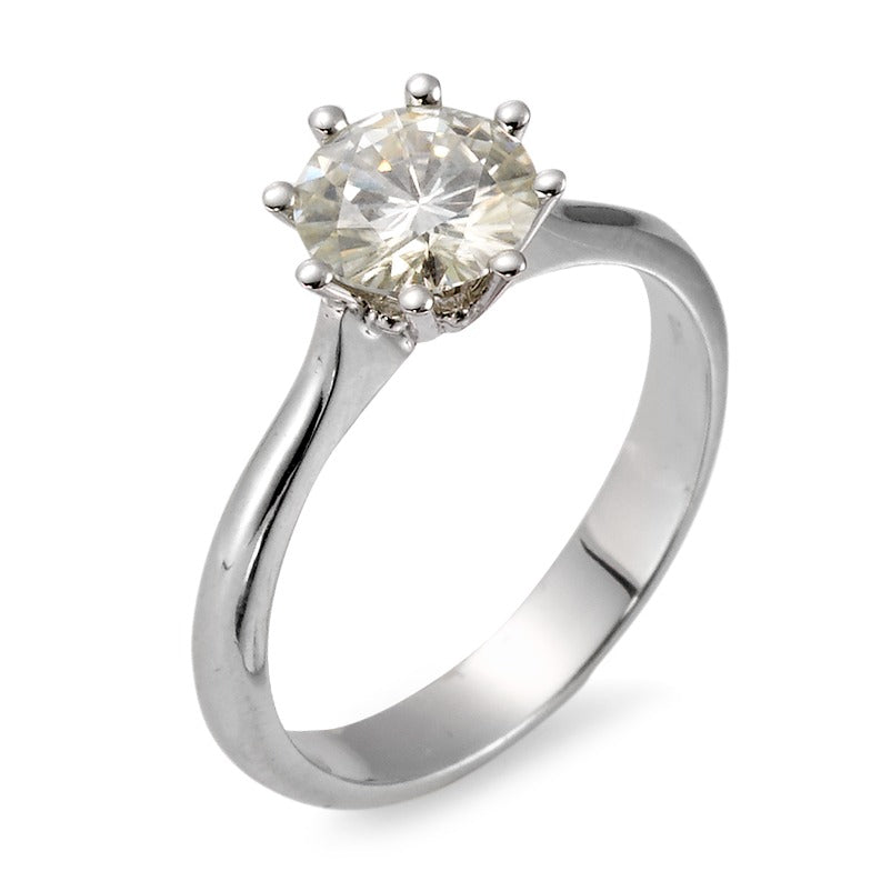 Solitaire ring 18k White Gold Moissanite Rhodium plated Ø7 mm