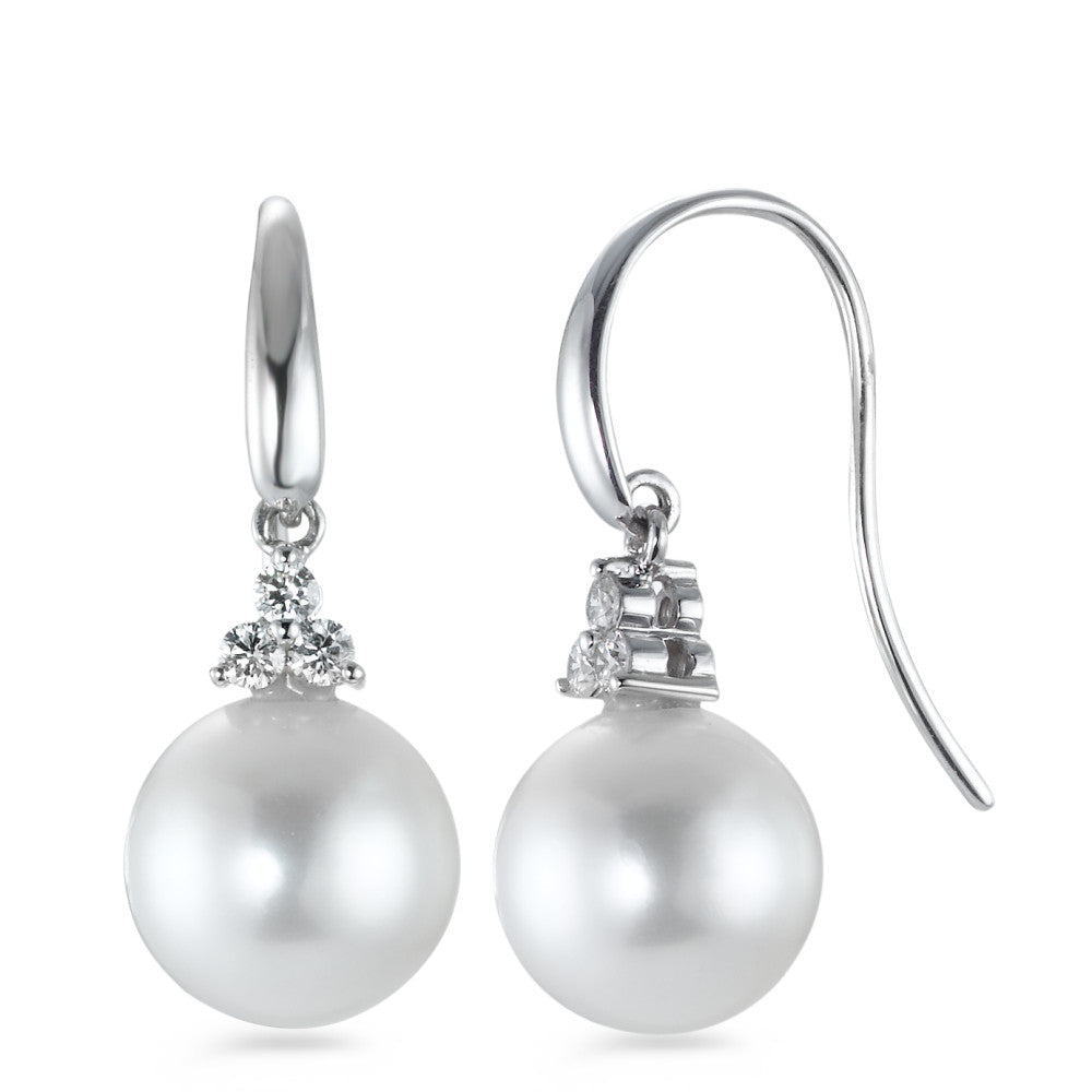 Drop Earrings 18k White Gold Diamond 0.20 ct, 6 Stones, w-si Freshwater pearl White, 2 Pearls, 10 mm