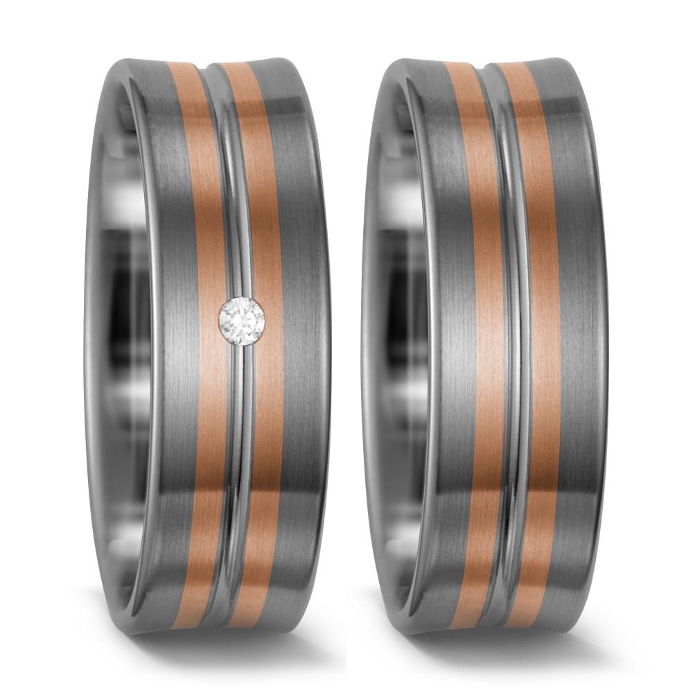 Wedding Ring Palladium 500 , 14k Red Gold Diamond White, 0.02 ct, w-si