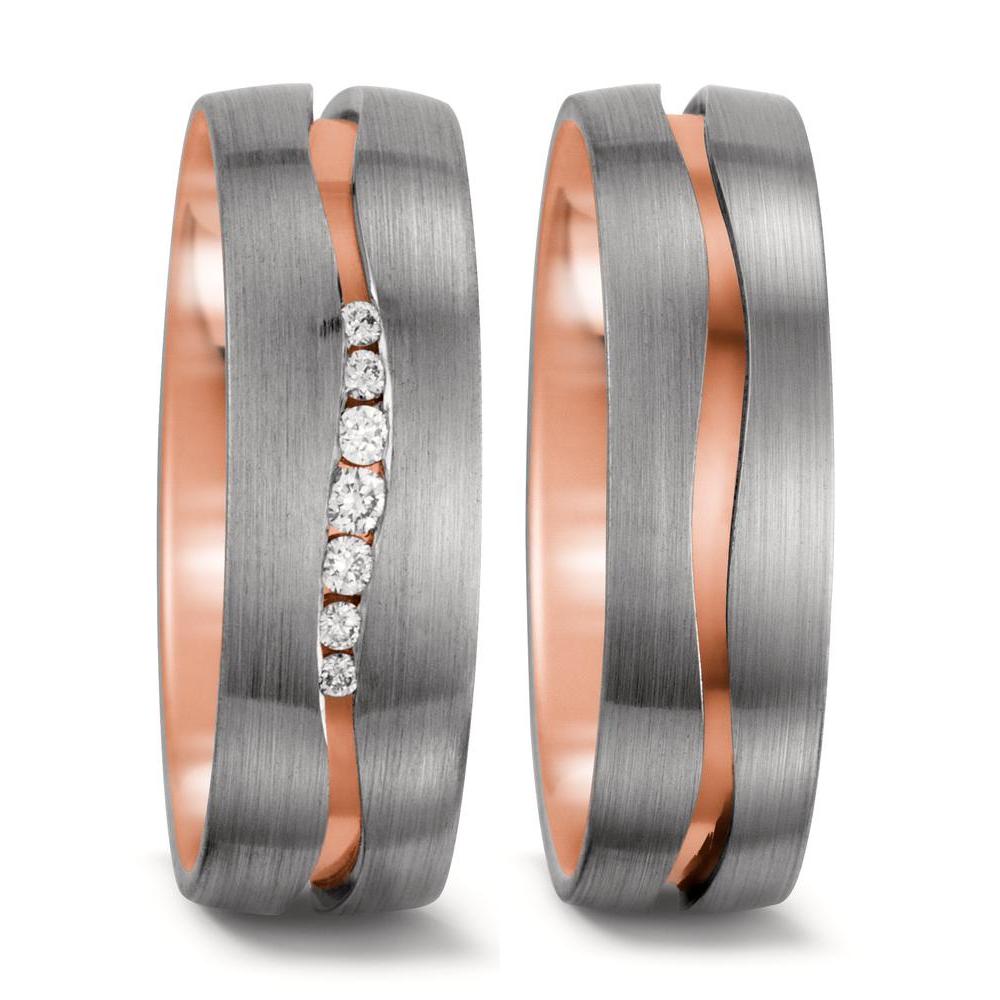Wedding Ring 18k Red Gold, 18k White Gold Diamond White, 0.061 ct, 7 Stones, tw-vsi