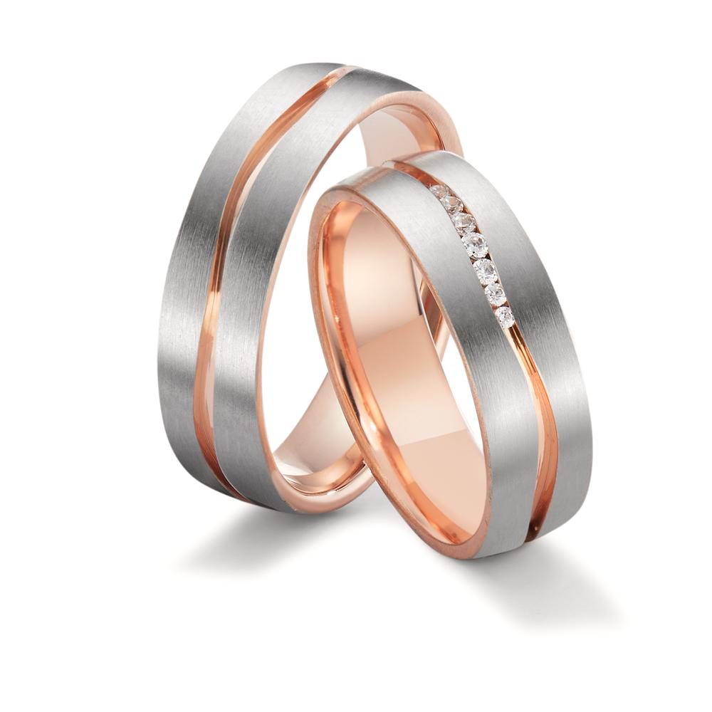 Wedding Ring 18k Red Gold, 18k White Gold Diamond White, 0.061 ct, 7 Stones, tw-vsi
