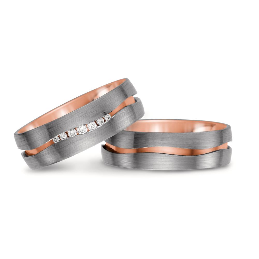 Wedding Ring 18k Red Gold, 18k White Gold Diamond White, 0.061 ct, 7 Stones, tw-vsi