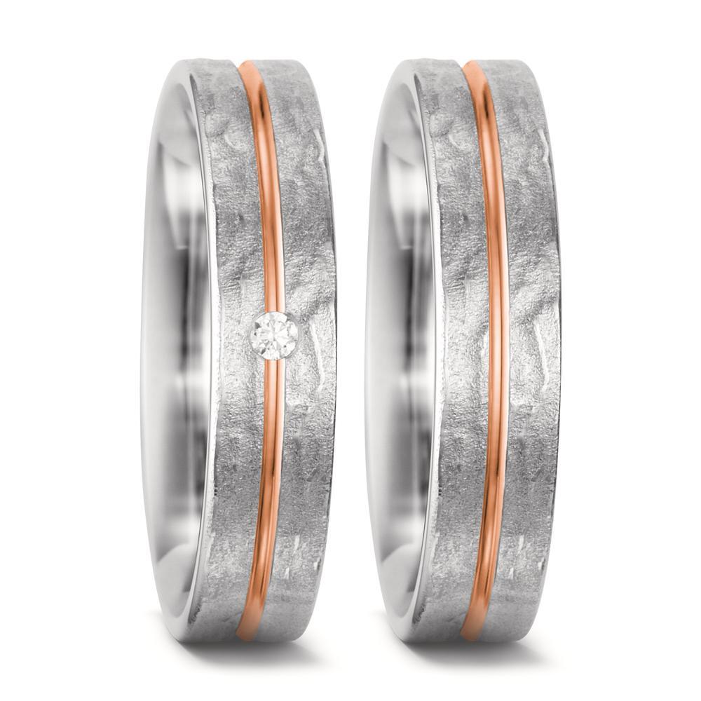 Wedding Ring 18k White Gold, 18k Red Gold Diamond White, 0.02 ct, tw-si