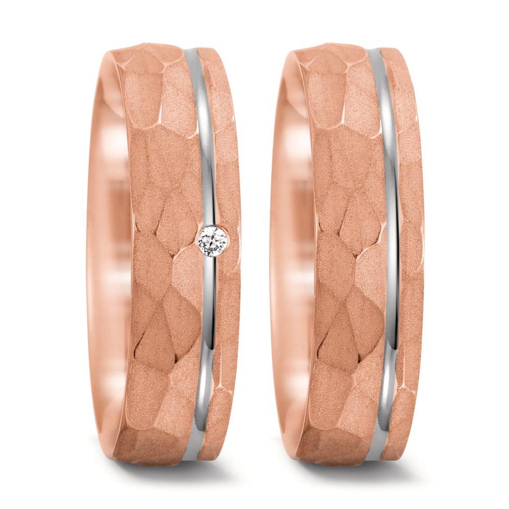 Wedding Ring 18k Rose Gold, 18k White Gold Diamond 0.02 ct, tw-si