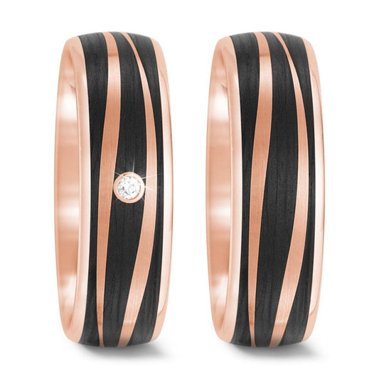 Wedding Ring 14k Rose Gold, Carbon Diamond 0.02 ct, tw-si