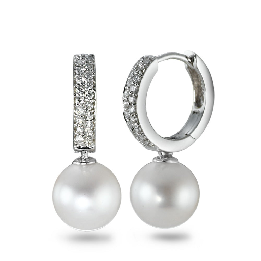 Hinged hoop 18k White Gold Diamond 0.23 ct, 38 Stones, w-si Freshwater pearl White, 2 Pearls, 8 mm