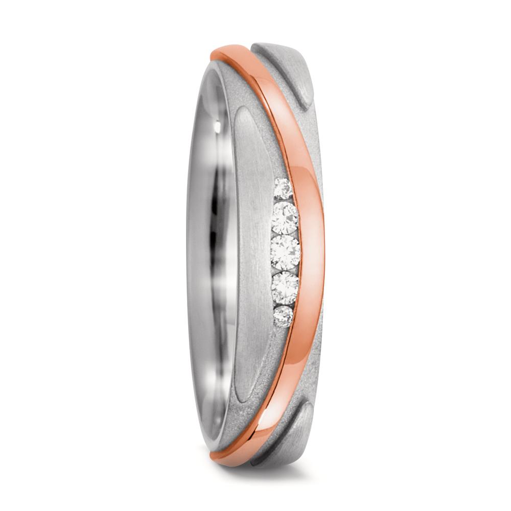 Wedding Ring 18k White Gold, 18k Red Gold Diamond 0.06 ct, 5 Stones, w-si