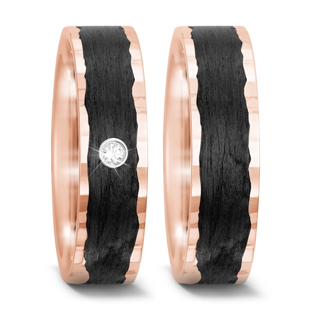 Wedding Ring 14k Rose Gold, Carbon Diamond 0.02 ct, tw-si