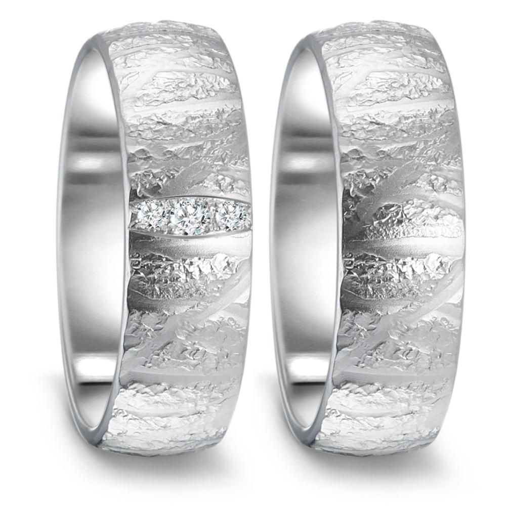 Wedding Ring 18k White Gold Diamond 0.045 ct, 3 Stones, tw-vsi