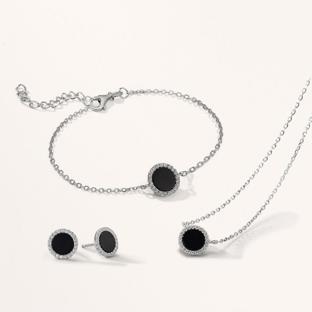 Stud earrings Silver Onyx Rhodium plated Ø10 mm