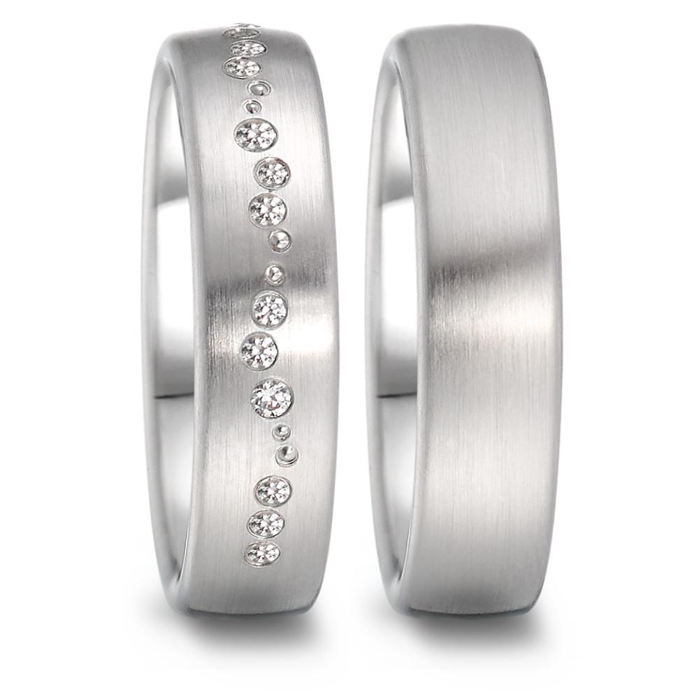 Wedding Ring 18k White Gold Diamond 0.105 ct, 15 Stones, tw-vsi