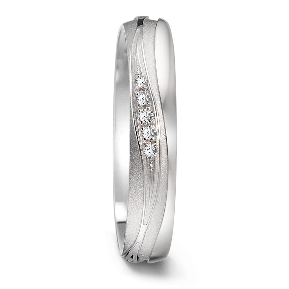 Wedding Ring 18k White Gold Diamond 0.09 ct, 15 Stones, tw-si
