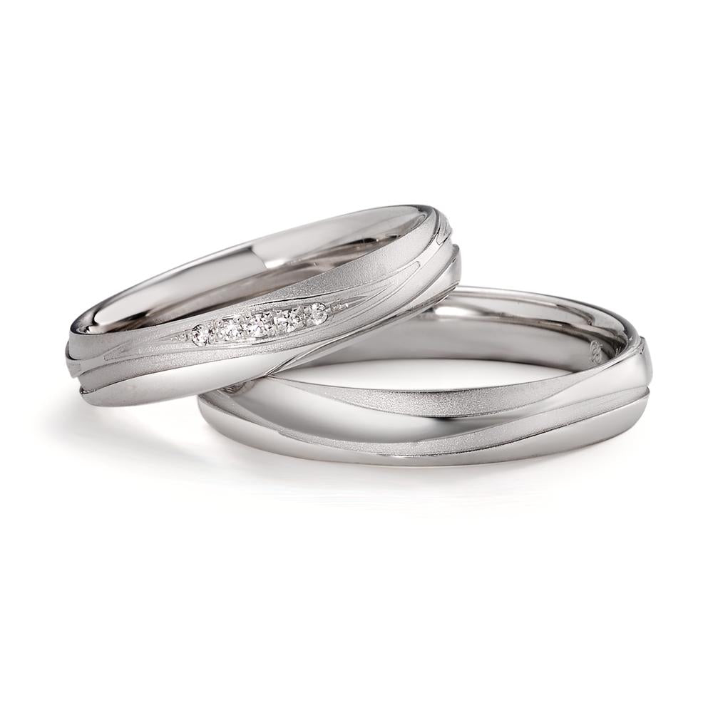 Wedding Ring 18k White Gold Diamond 0.09 ct, 15 Stones, tw-si