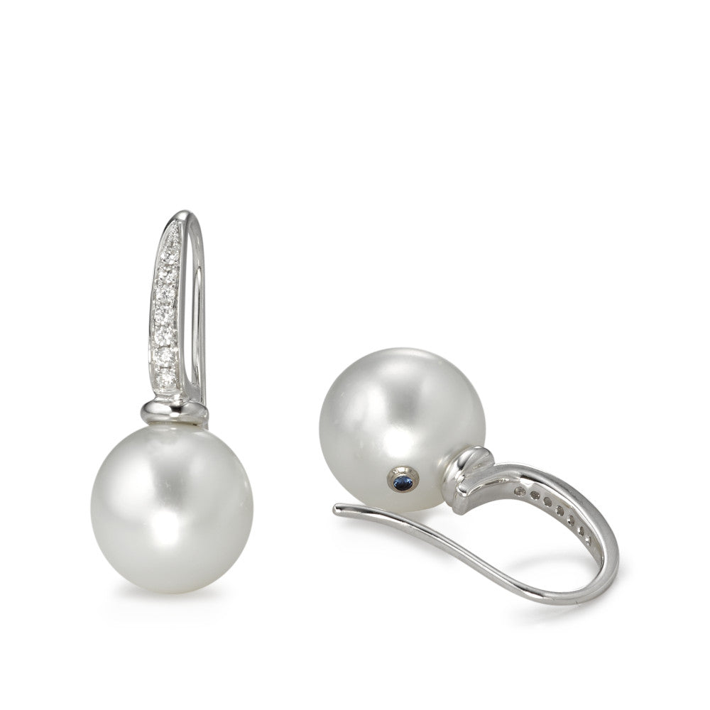 Drop Earrings 18k White Gold Diamond 0.14 ct, 14 Stones, w-si Tahitian pearl White, 2 Pearls, 10 mm