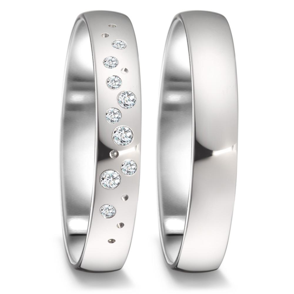 Wedding Ring 18k White Gold Diamond 0.087 ct, 9 Stones, tw-si