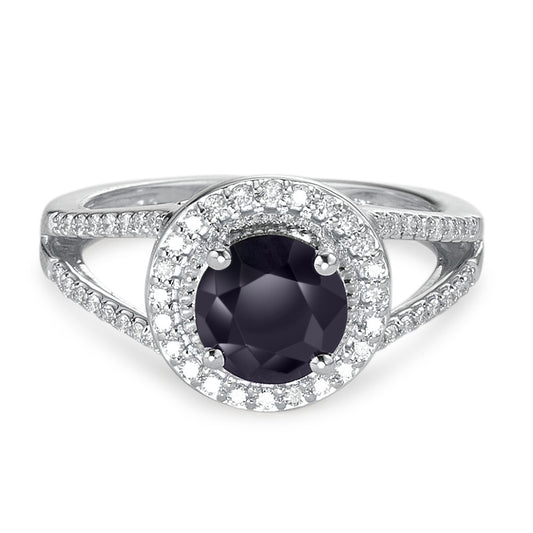 Ring 9k White Gold Sapphire Blue, 1.76 ct, round, AAA, Diamond White, 0.23 ct, 12 Stones, w-pi3