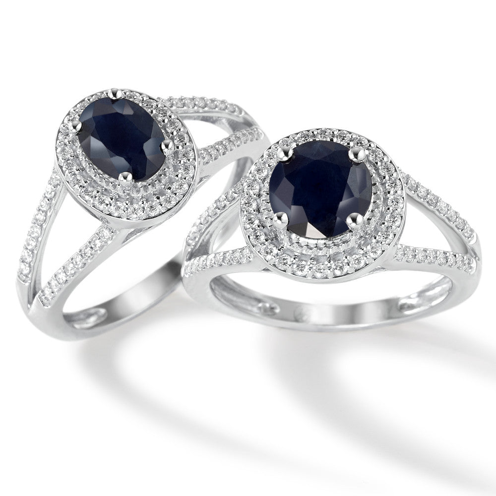 Ring 9k White Gold Sapphire Blue, 1.76 ct, round, AAA, Diamond White, 0.23 ct, 12 Stones, w-pi3