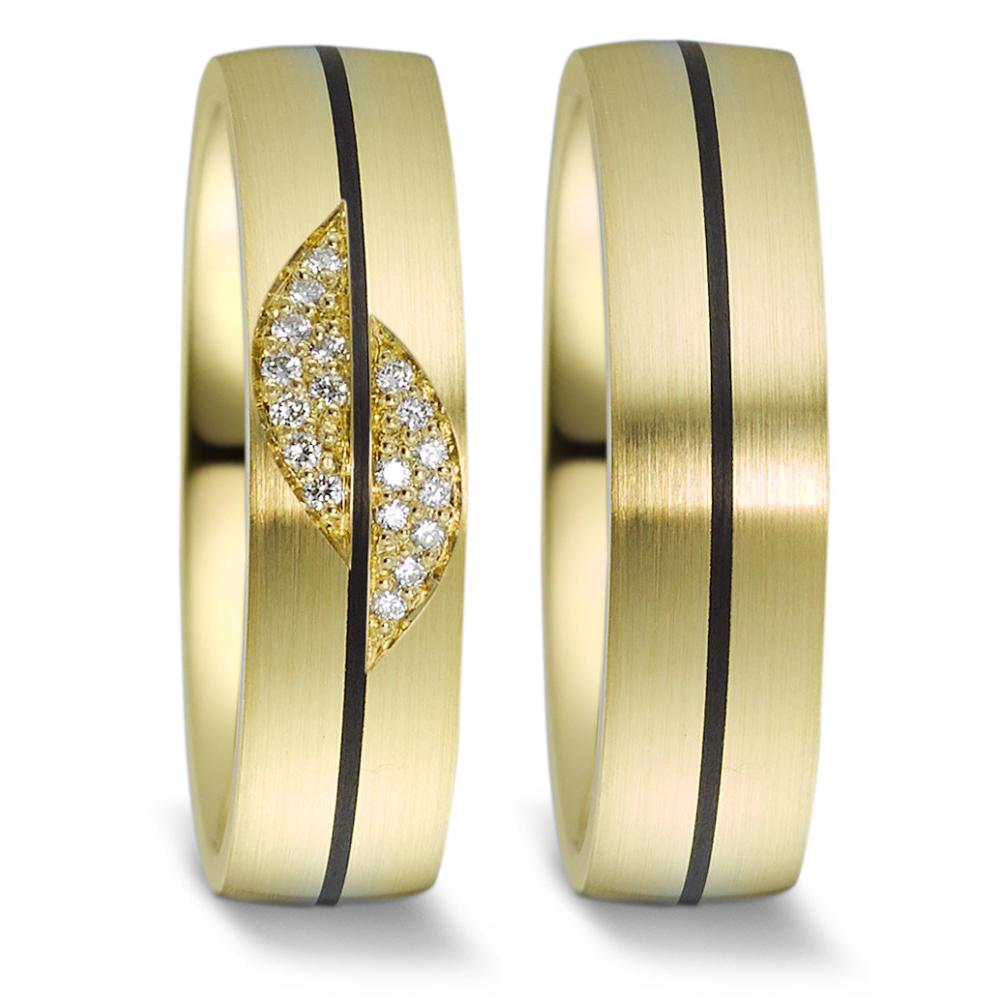 Wedding Ring 14k Yellow Gold, Carbon Diamond 0.09 ct, 18 Stones, w-si