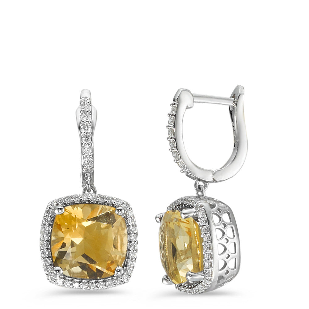 Drop Earrings 18k White Gold Citrine Golden, 2 Stones, Diamond White, 0.25 ct, 76 Stones, w-pi3
