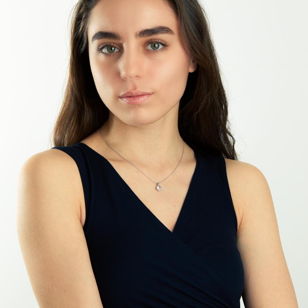 Necklace 18k White Gold Morganite, Diamond 0.06 ct, w-si 42-45 cm