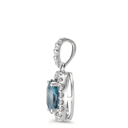 Pendant 18k White Gold London Blue Topaz Blue, oval, Diamond 0.15 ct, w-si