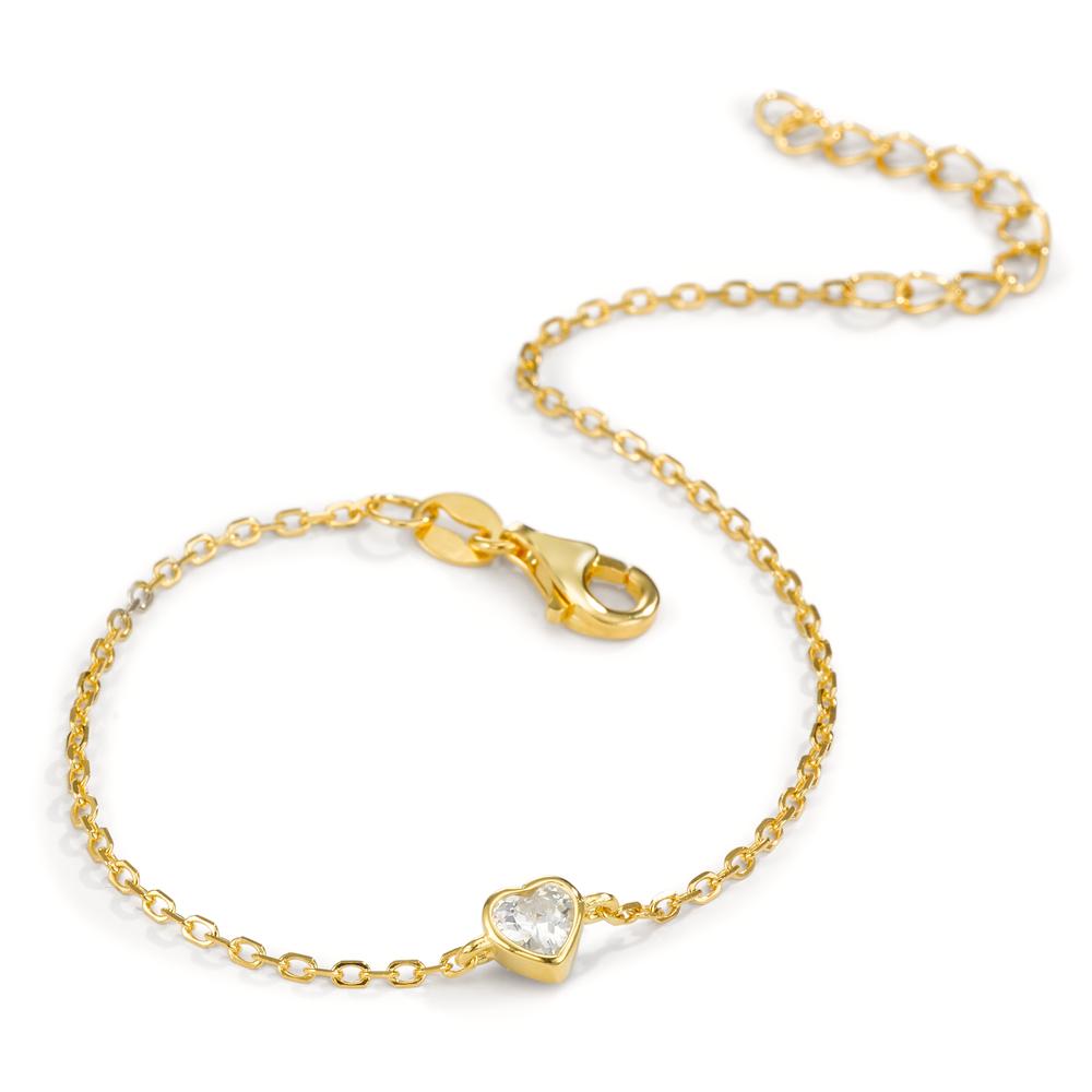 Bracelet Silver Zirconia Yellow Gold plated Heart 16-19 cm