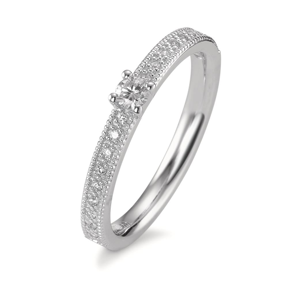 Solitaire ring 18k White Gold Diamond 0.16 ct, 19 Stones, brilliant, w-si