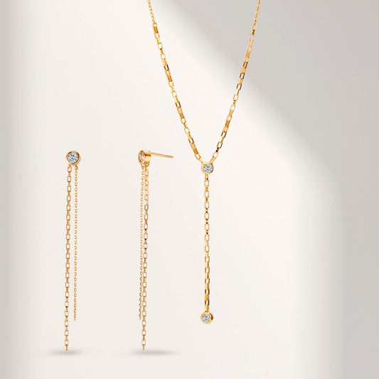 Drop Earrings Bronze Zirconia 2 Stones Gold plated