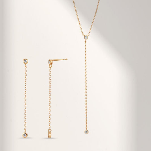 Drop Earrings Bronze Zirconia 4 Stones Gold plated