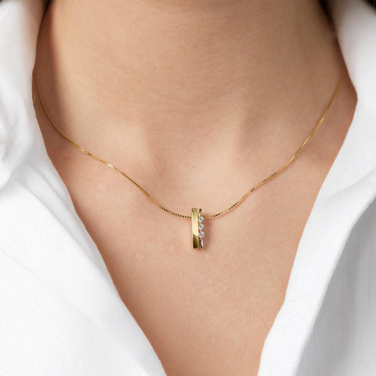 Pendant 9k Yellow Gold Zirconia 3 Stones Bicolor