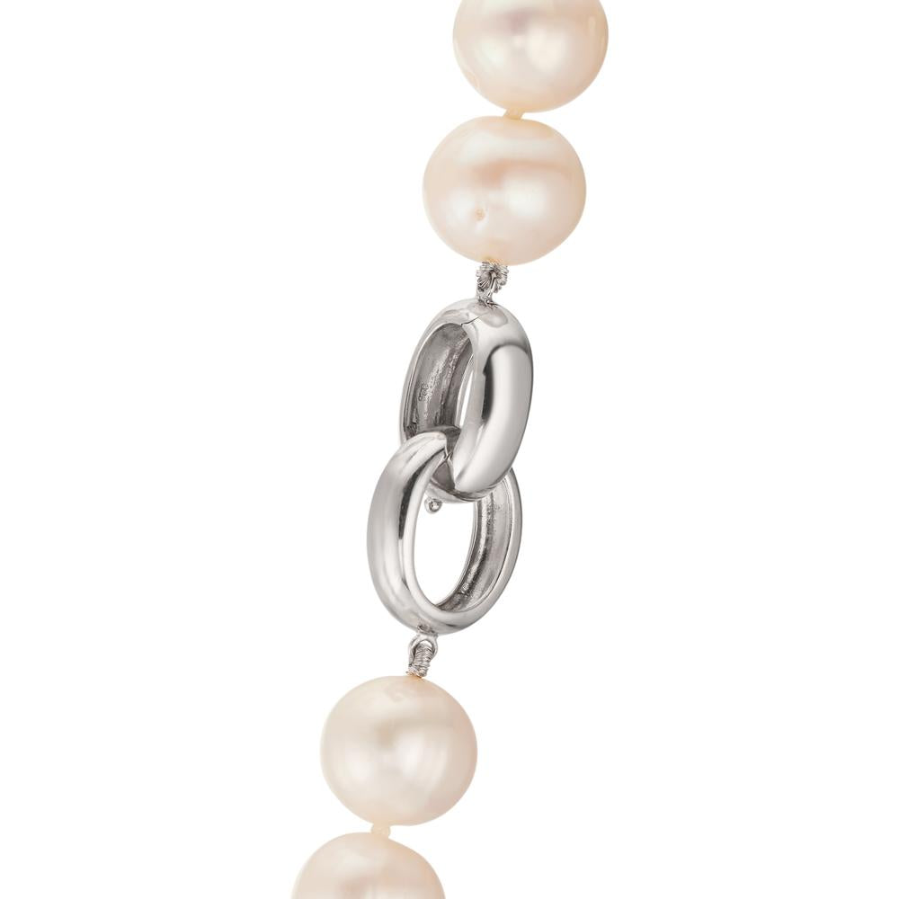 Necklace Silver Rhodium plated Freshwater pearl White, 12 mm 50 cm